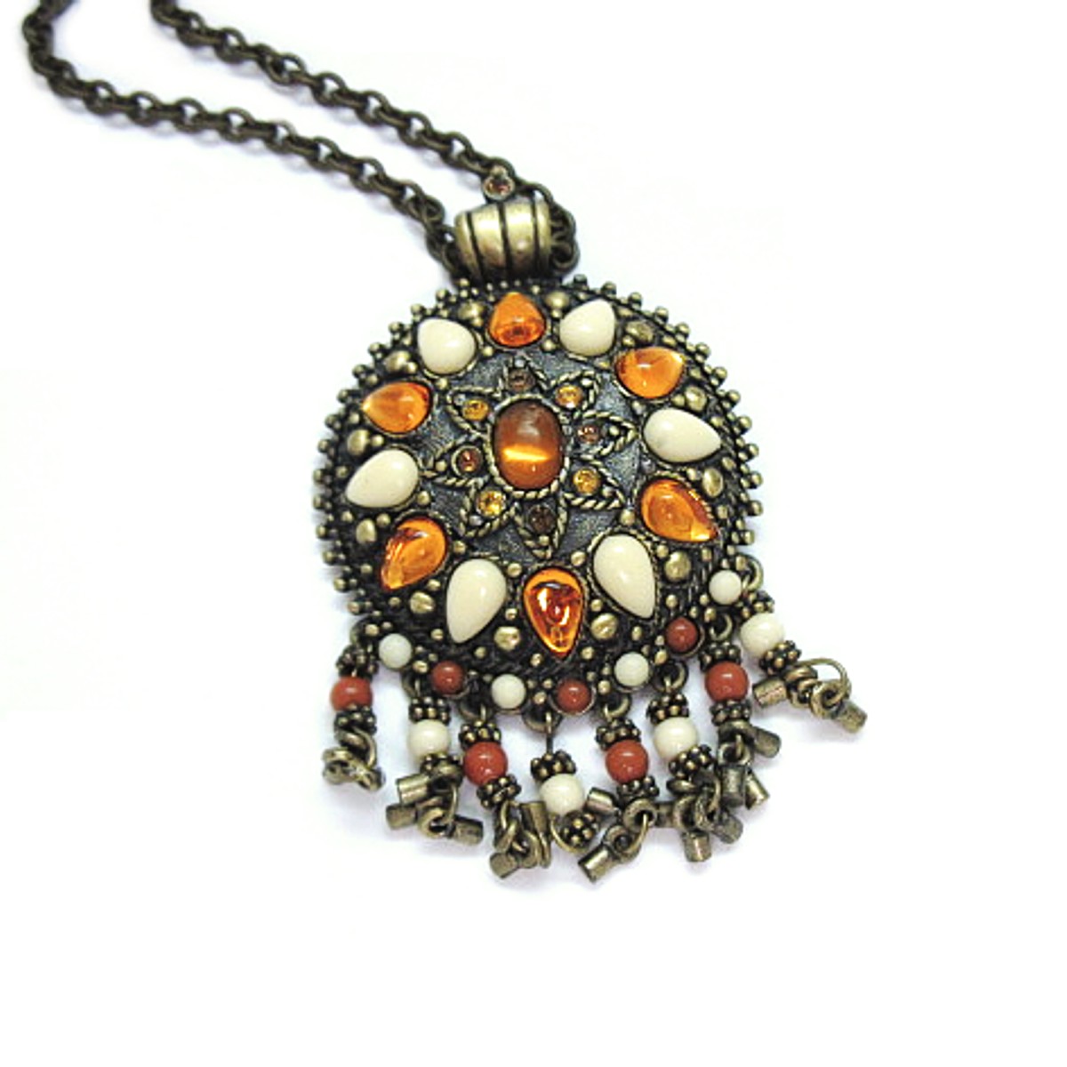 Joan Rivers Collectible - Long Bronze Necklace - Orange & Cream